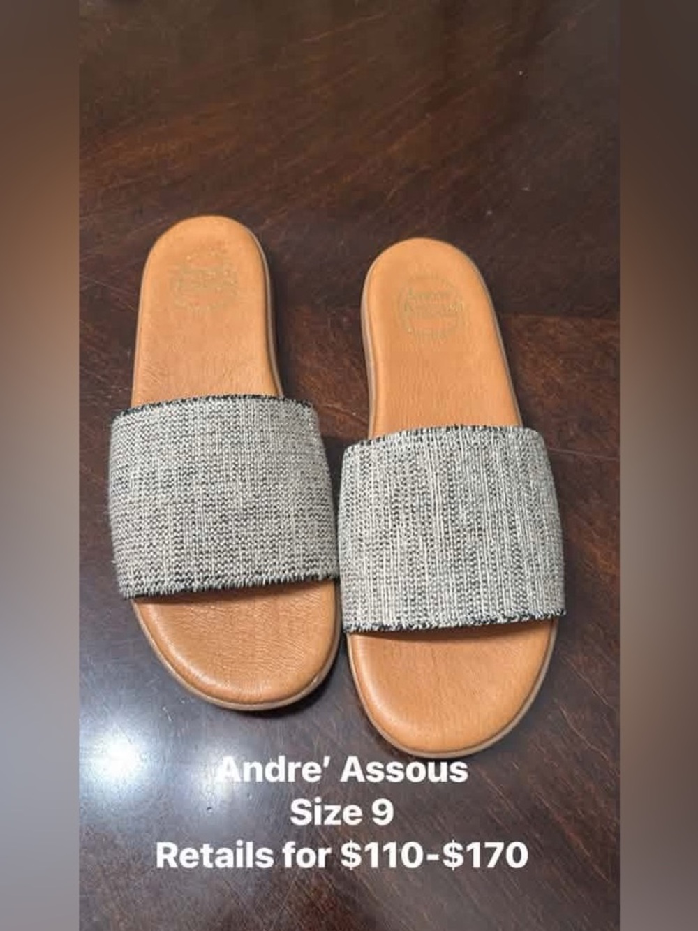 Andre Assous Gray Knit Slide Sandals — Women's Size 9 EUC